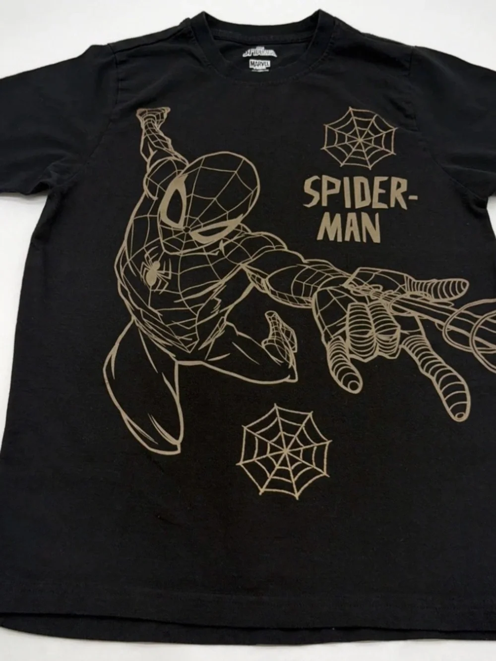Marvel Black Tee with White Spider-Man and Logo Print